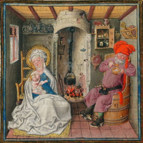 Mary and Joseph in wintertime. The Hours of Catherine of Cleves. Utrecht, ca. 1440. Morgan Library and Museum, MS M 917, fol 151