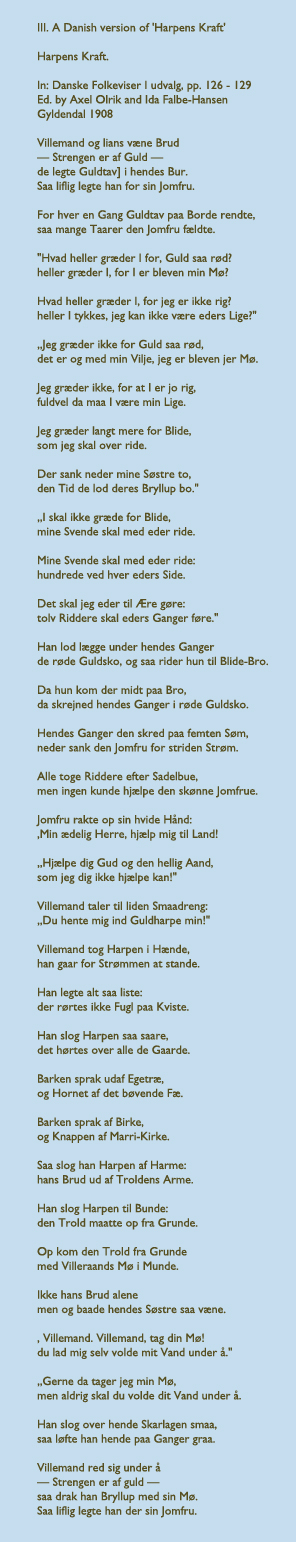 The Power of the Harp - A Danish medieval ballad