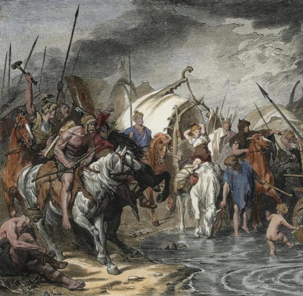 The Germanic People on the move in a 19th century version. Source: wikipedia