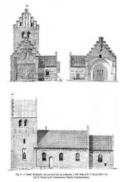 Tikøb Church. Drawing by Clemmesen 1880
