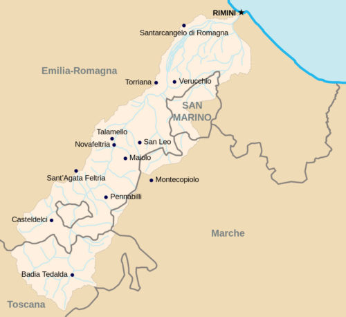 Map of Valmarecchia in Emilia Romagna, Italy Source: Wikipedia