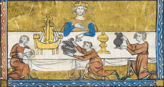 A King at a table. From: De Secretis Secretorum. ca. 1327-28 British Library Add 47680 fol 60 V. Ca. 