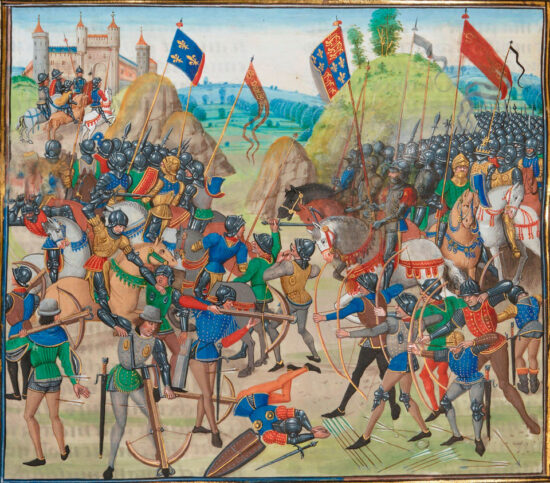 Battle of Crecy. In Chronicle of Froissart. Source: Wikipedia