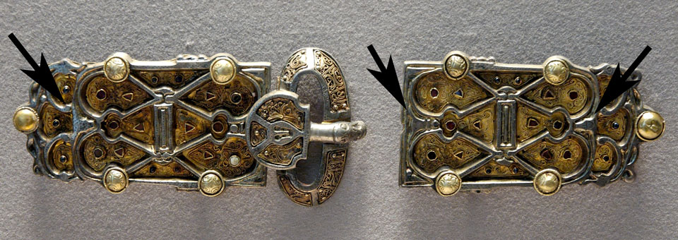 The belt of Arnegunde with arrows pinpointing the heads of bulls. Source: Pinterest