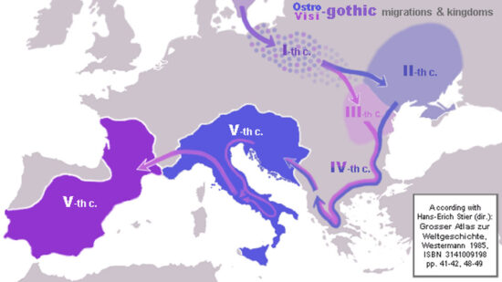 Gothic movement through Europe 2nd-6th century. Source: wikipedia