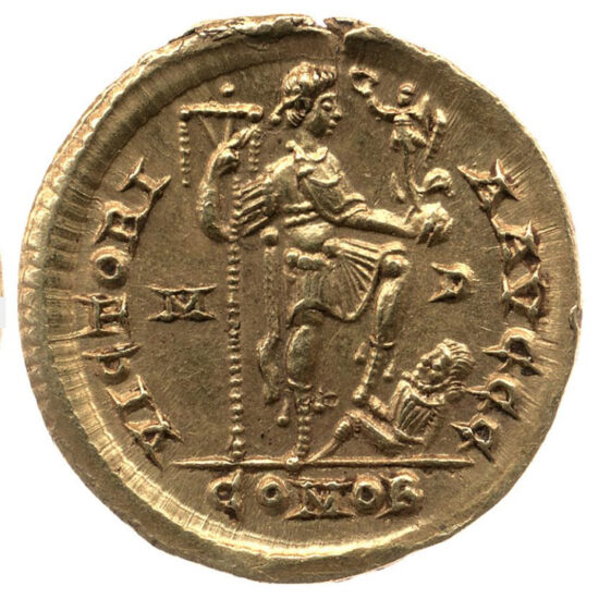 Honorius tramps on a longhaired barbarian. Source: National Museum of Copenhagen, RP 1335