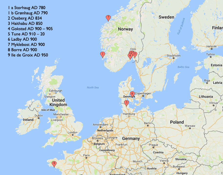Map over Viking Ship burials in Western Scandinavia