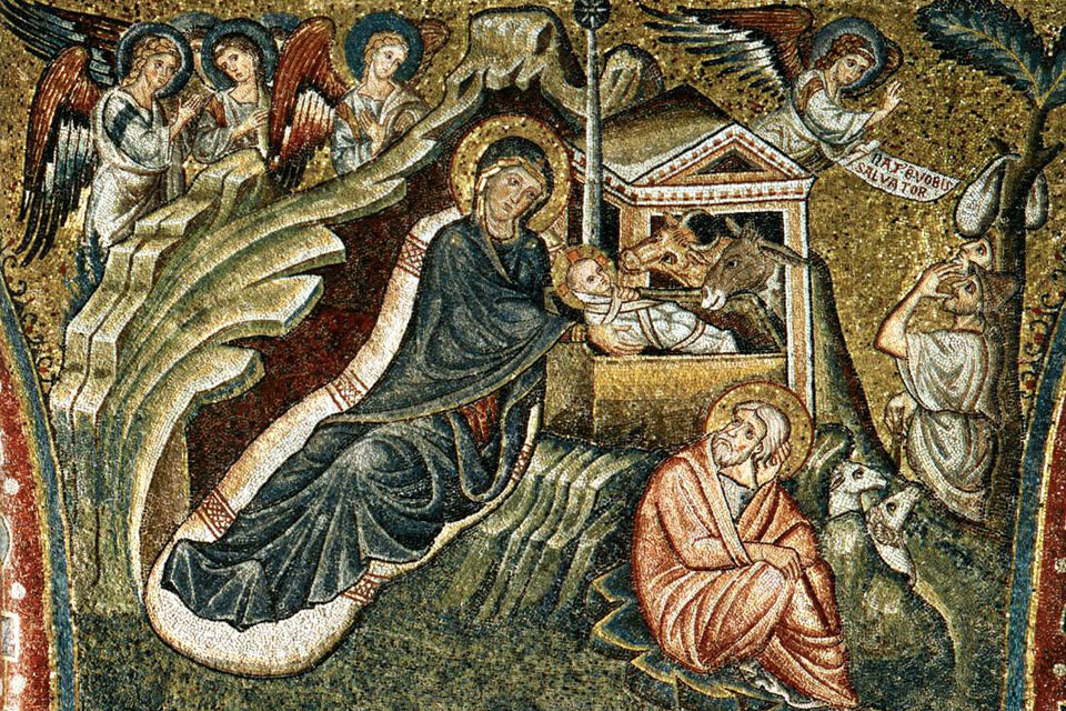 Mosaics in santa Maria Maggiore: the Nativity. Source: Wikipedia