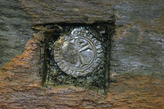 Coin found embedded in the hull of the Newport Ship © Friends of the Newport Ship