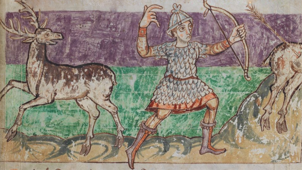 Hunting Scene from c. 840. the Stuttgart Psalter Cod.bibl.fol.23. Würtembergisches Landesbibliothek. CCO.