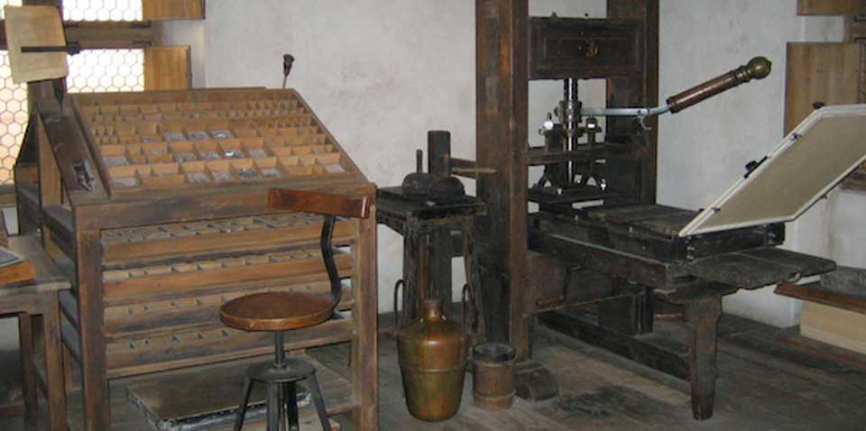 The printing press as invented by Gutenberg 1440. Source: wikipedia