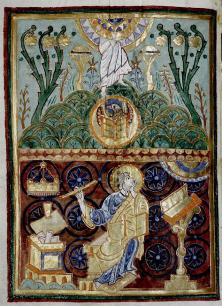 Bernward Rich Gospels, fol. 175v, Ascension AD 1011-14, Hildesheim. Source: Wikipedia