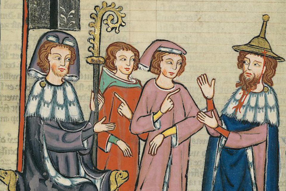 An Illustration in the 14th century manuscript, the Codex Manasse showing the Jewish poet, Süsskind von Trimberg. Source: wikipedia