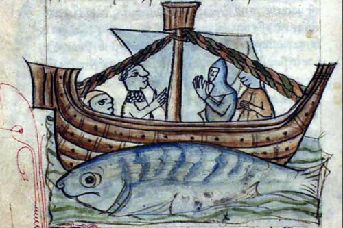 The Aspidochelone or Kraken. from c. 1400: KS 1633 4º: Bestiarius Royal Library, Denmark