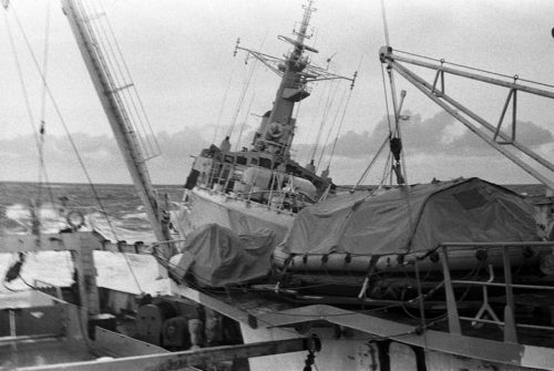 For Cod's sake. A photo from the near collision of a british and Icelandic vessel during the 70s. 