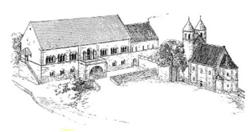 Imperial Palace in Goslar c. 1050. Reconstruction by Archaeologist Uwe Hoeschler 1927