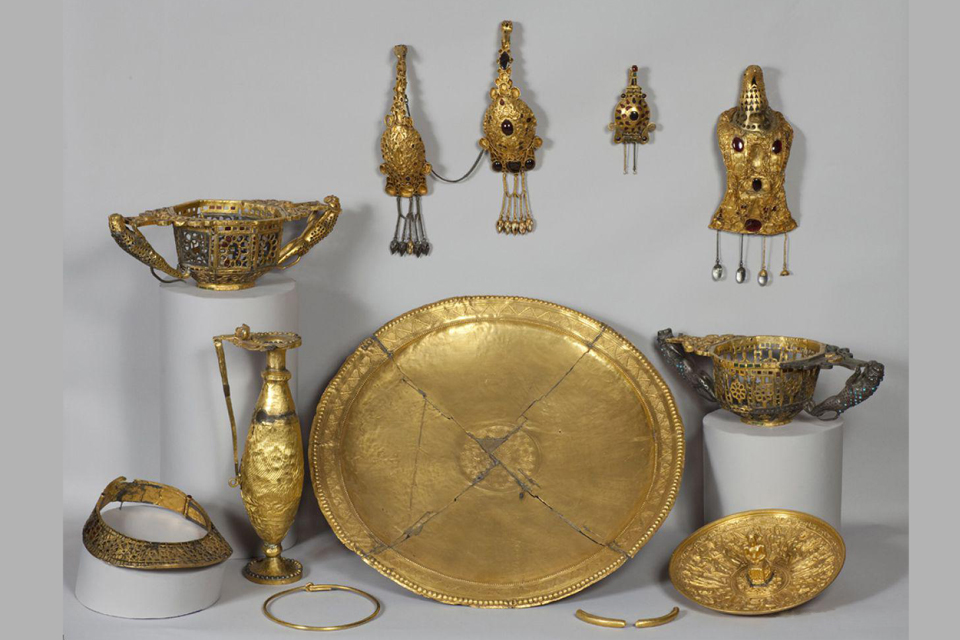 The Pietroasa Treasure famous for its golden torc with an early Runic inscription