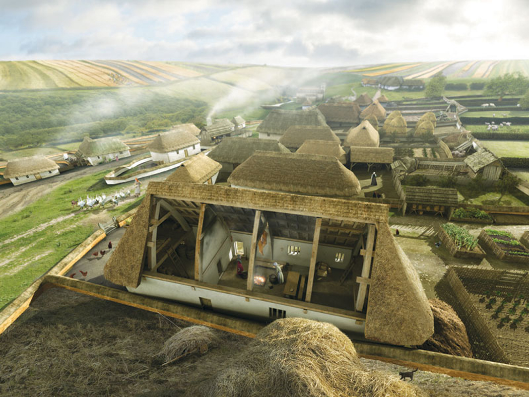 Wharram Percy. reconstruction of medieval long-house