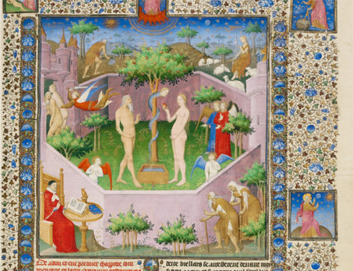 The Temptation of Adam and Eve (detail) in Concerning the Fates of Illustrious Men and Women, about 1415, Boucicaut Master. The J. Paul Getty Museum, Ms. 63, fol. 3