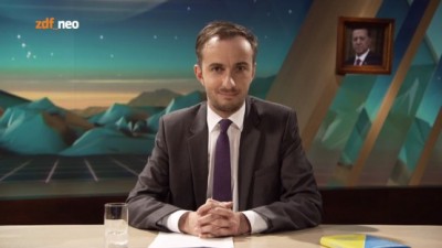 Böhmermann making ready to read poem about Erdogan