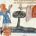 Dress and Identity: The devil's minion tempts a bishop with clothing choices. From the Decretals of Gregory IX, London, British Library MS Royal 10 E IV, fol. 167v.