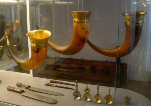 Exhibition of drinking horns in the National museum in Copenhagen. Source: pinterest