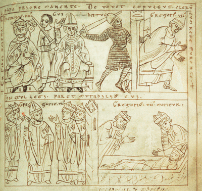 Freising Weltchronik - the flight and death in Salerno of Gregory VII
