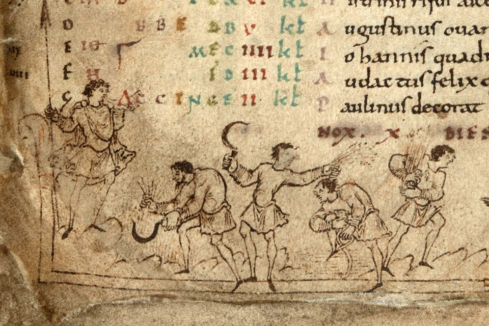 Harvest Scene from Cotton MS Julius A VI, fol 6r , British Library.