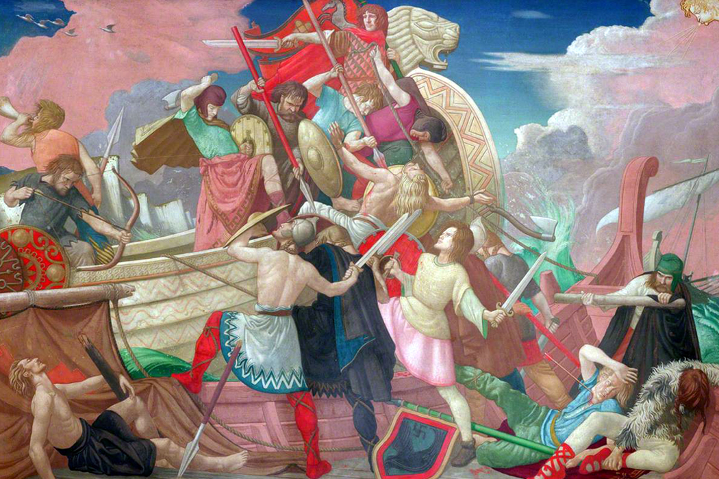 Defeat the Danes, 877, part of the Norse migrations. By Colin Unwin Gil © Parliamentary Art Collection