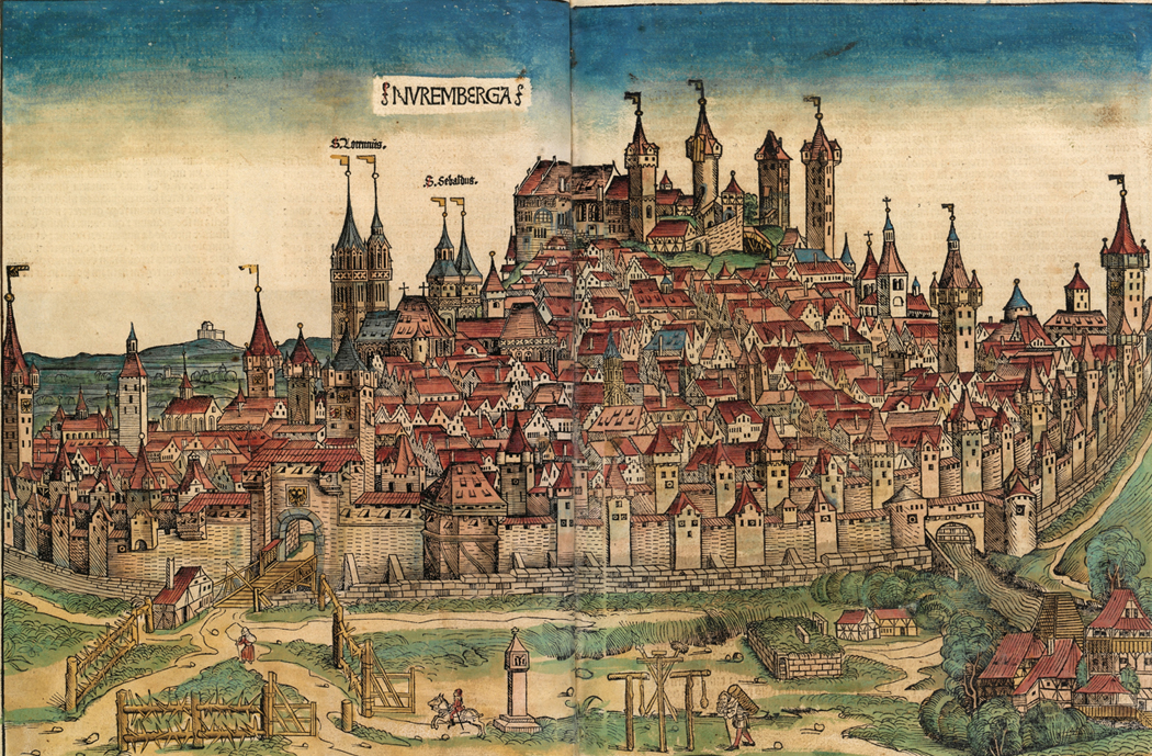 View of Nürnberg in the 15th century. Printed in the workshop of Anton Koberger
