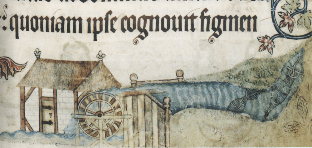 Mill with eel buckes © British Library: The Luttrell Psalter