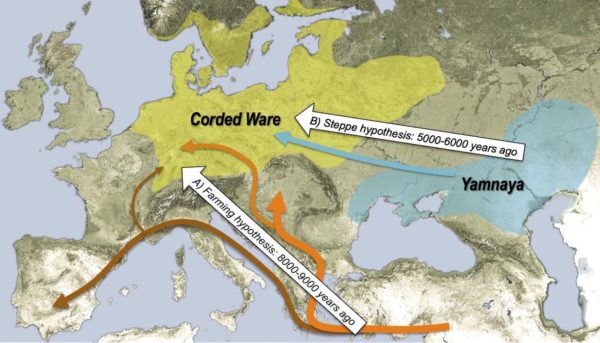 Major Hypotheses about European Invasion c. 4000 BC. © Wolfgang Haak