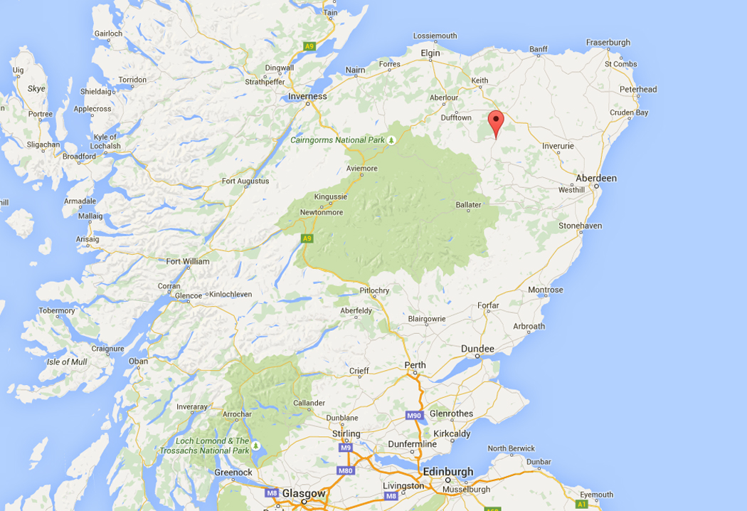Map of Rhynie in Aberdeenshire