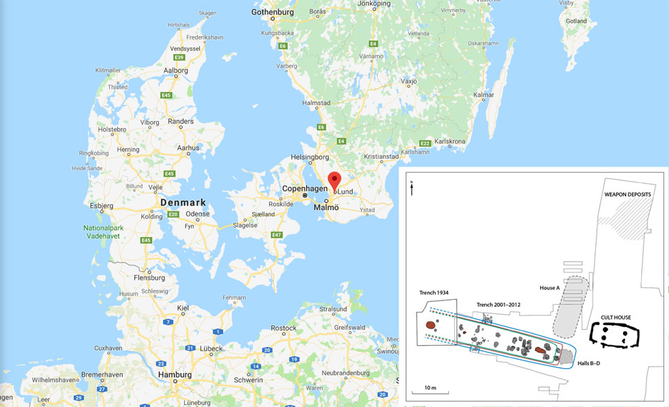 Map of Uppåkra. Inserted Groundplan by