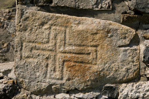 Cross-incised stone at house 16, Hirta, St Kilda, Western Isles, Scotland in 2008 by Historic Environment Scotland
