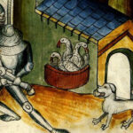 Geese and dogs sounding the alarm i front of a castle Source: Conradus Kyeser: Bellifortis, um 1430, Clm 30150, fol. 28r © Bayerische Staatsbibliothek München