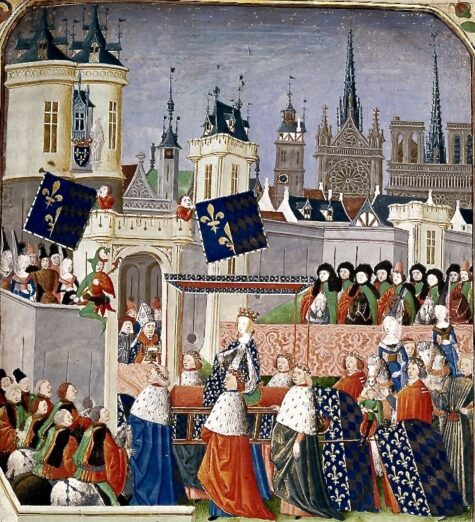 Queen Isabel entering Paris; Harley 4379, f. 3r; Jean Froissart’s Chroniques; Bruges, between c. 1470 and 1472. © The British Library