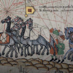 Cresques Abraham, Catalan Atlas, 1375. Detail depicting 13th century Asia with caravan on the silk road. Source: Wikimedia