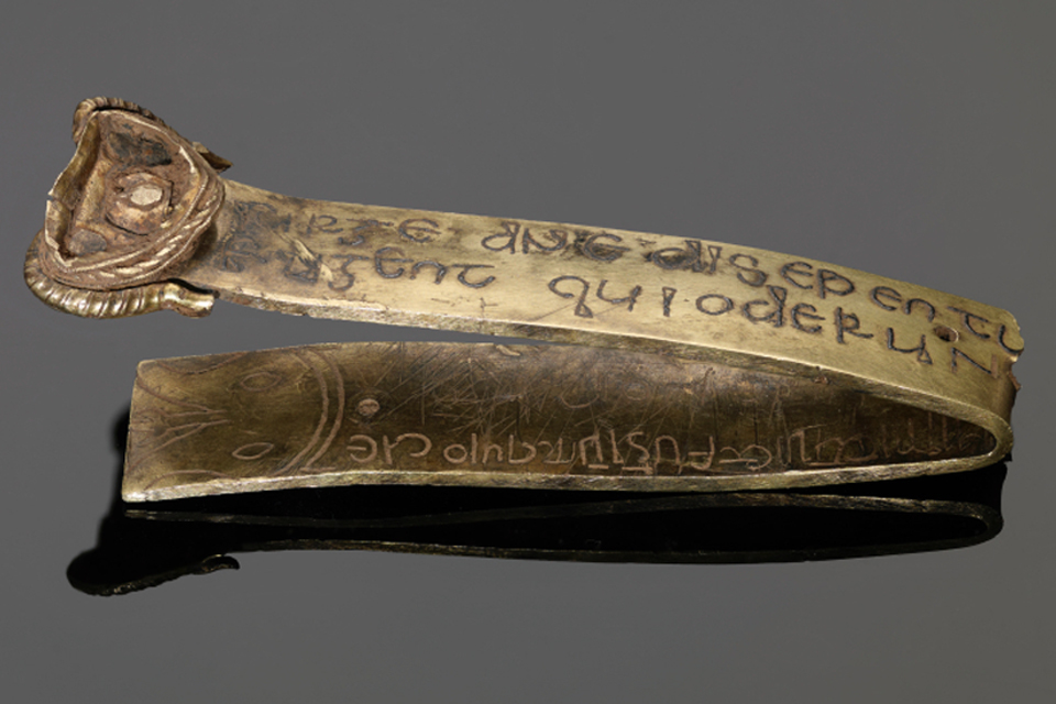 The pectoral cross and an inscribed strip from the Staffordshire Hoard, to be loaned to the Anglo-Saxon Kingdoms exhibition by Birmingham and Stoke-on-Trent City Councils. Source: wikipedia