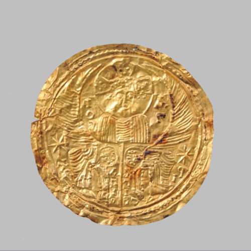 Bracteate with Christ and Angels. 7th century. Napoli, Museo Archeologico Nazionale, Ori di Senise